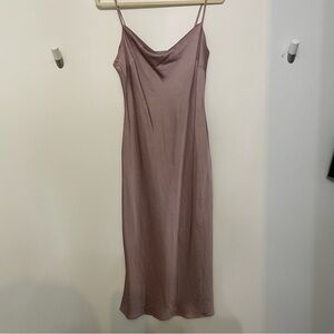 Satin Cowl Neck Midi Slip Dress